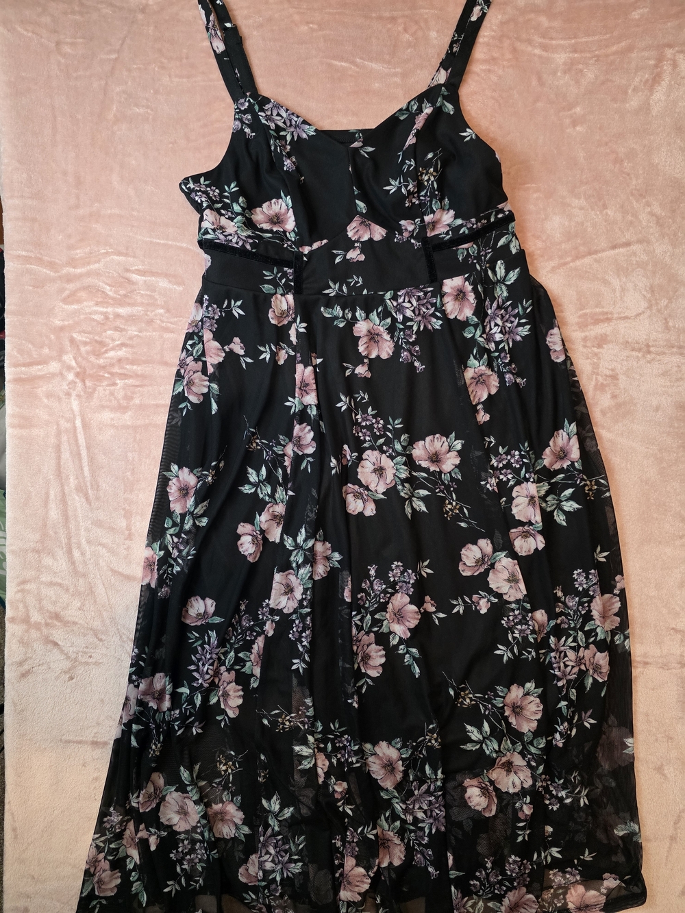 Torrid Black Floral Spaghetti Strap Dress - Pink Floral Print